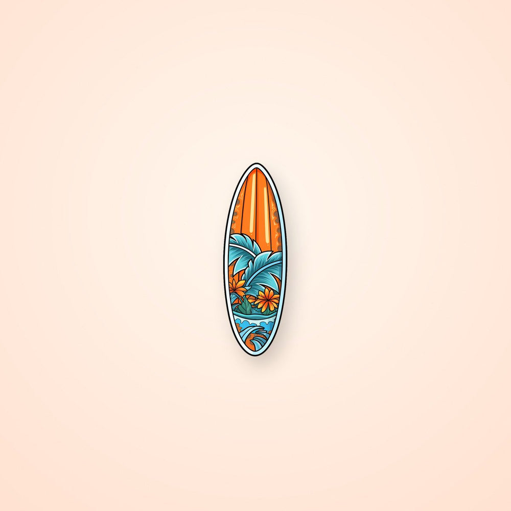 Orange Surfboard with Tropical Plants Print Sticker