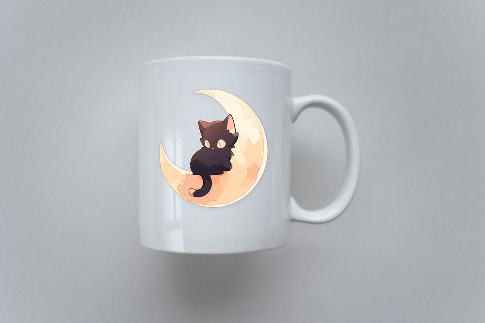Cute Black Cat Sitting on the Moon Sticker