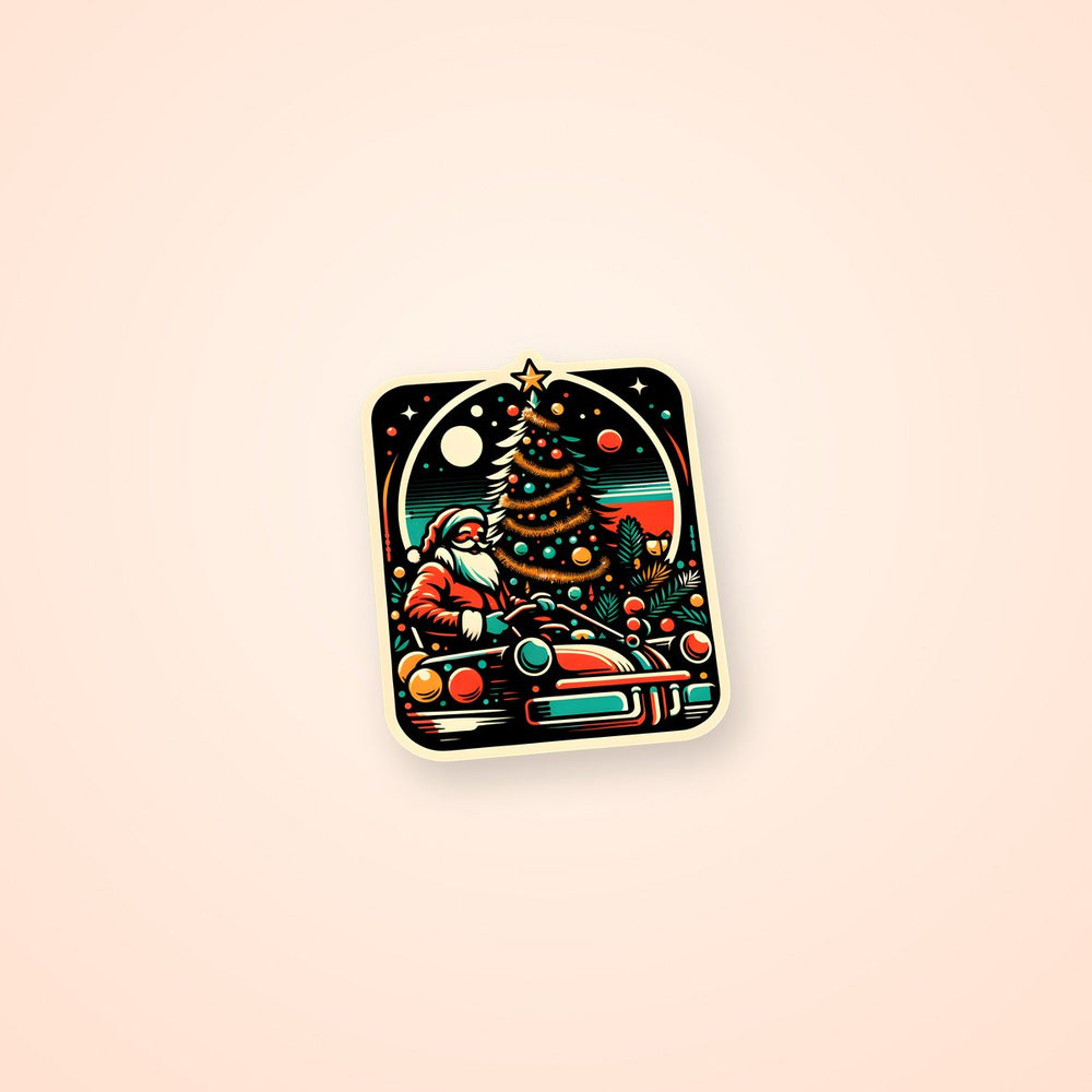 Santa Claus & Christmas Tree Retro Sticker