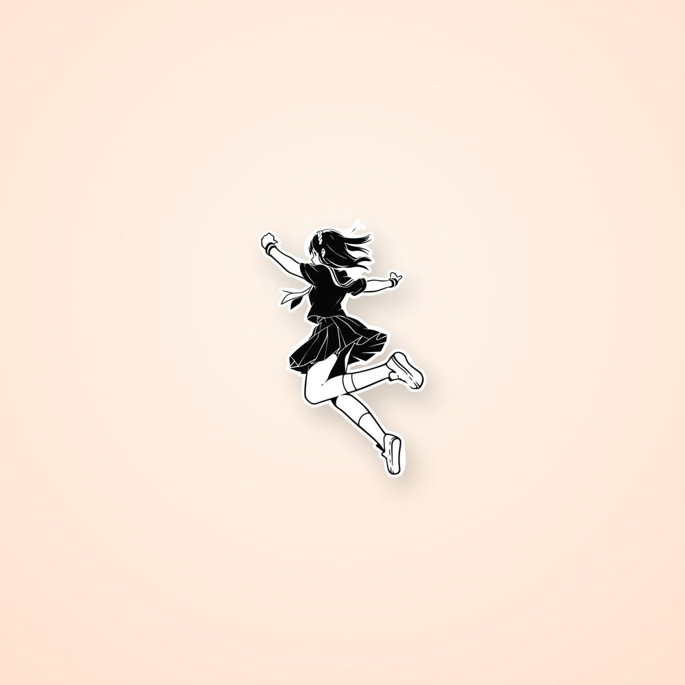 Floating in the Air Anime Girl B&W Sticker
