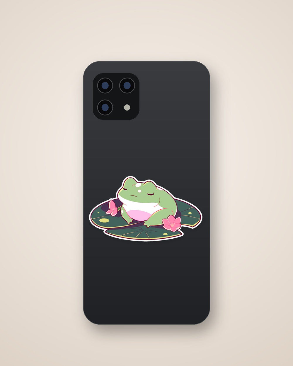 Sad Kawaii Frog on Leaf Sticker