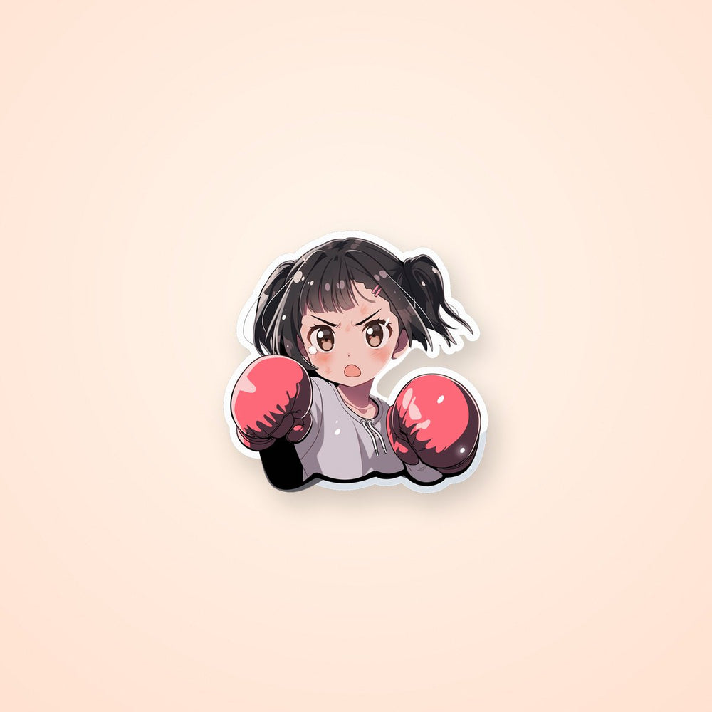 Angry Anime Girl in Boxing Gloves Sticker