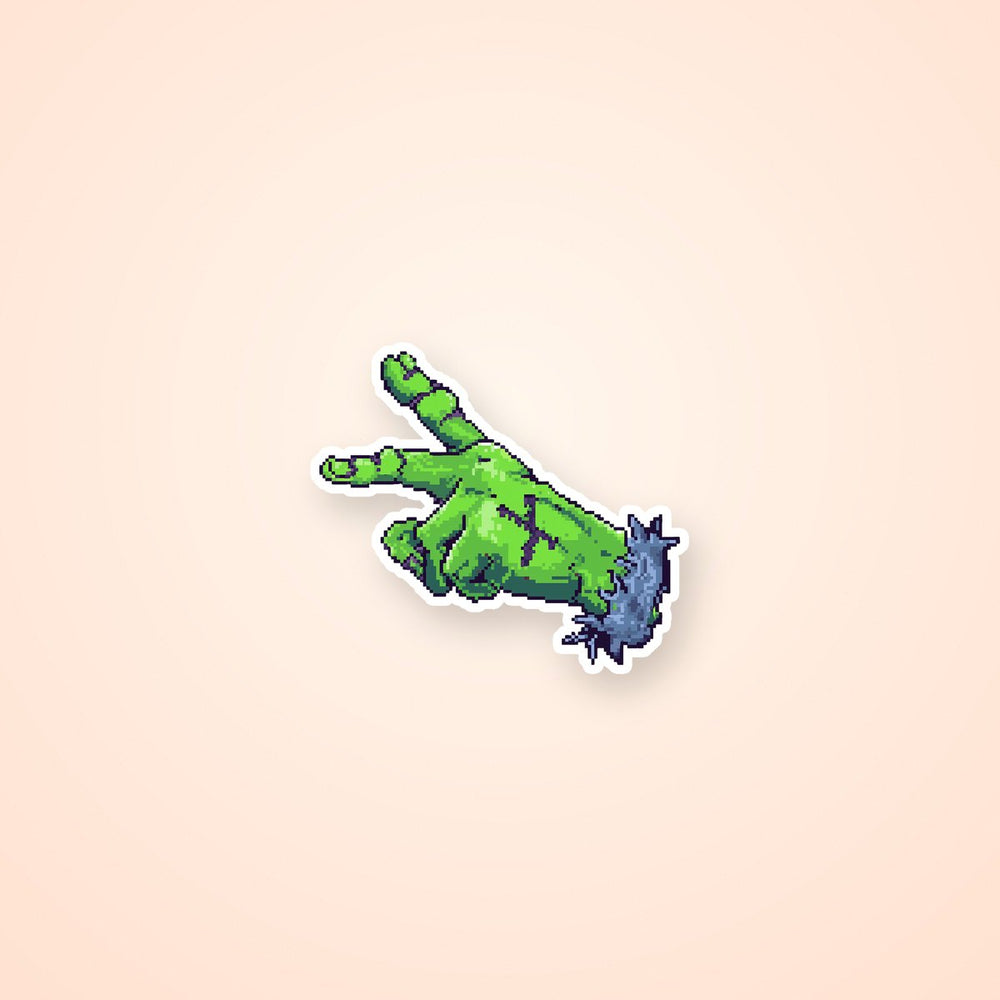 Pixel Green Zombie Hand Retro Game Sticker