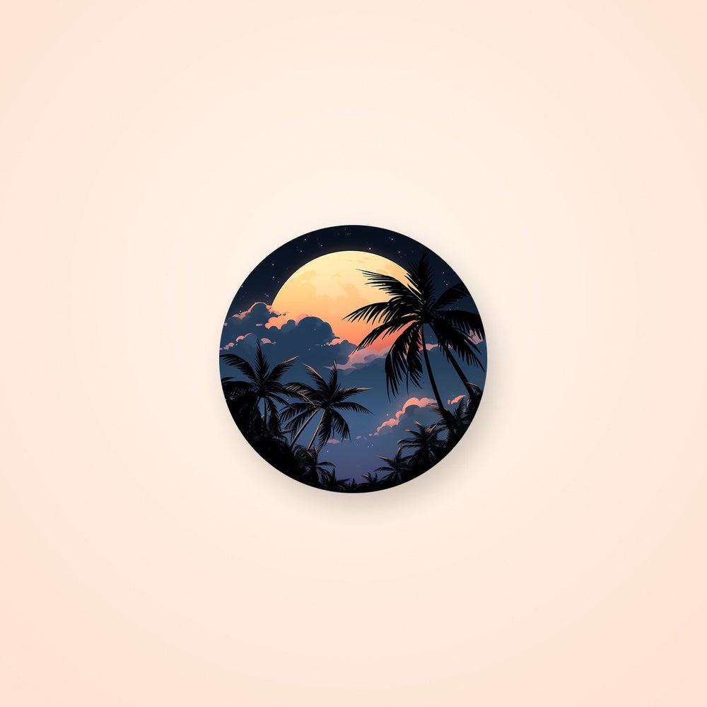 Night Palms & Orange Moon Round Sticker