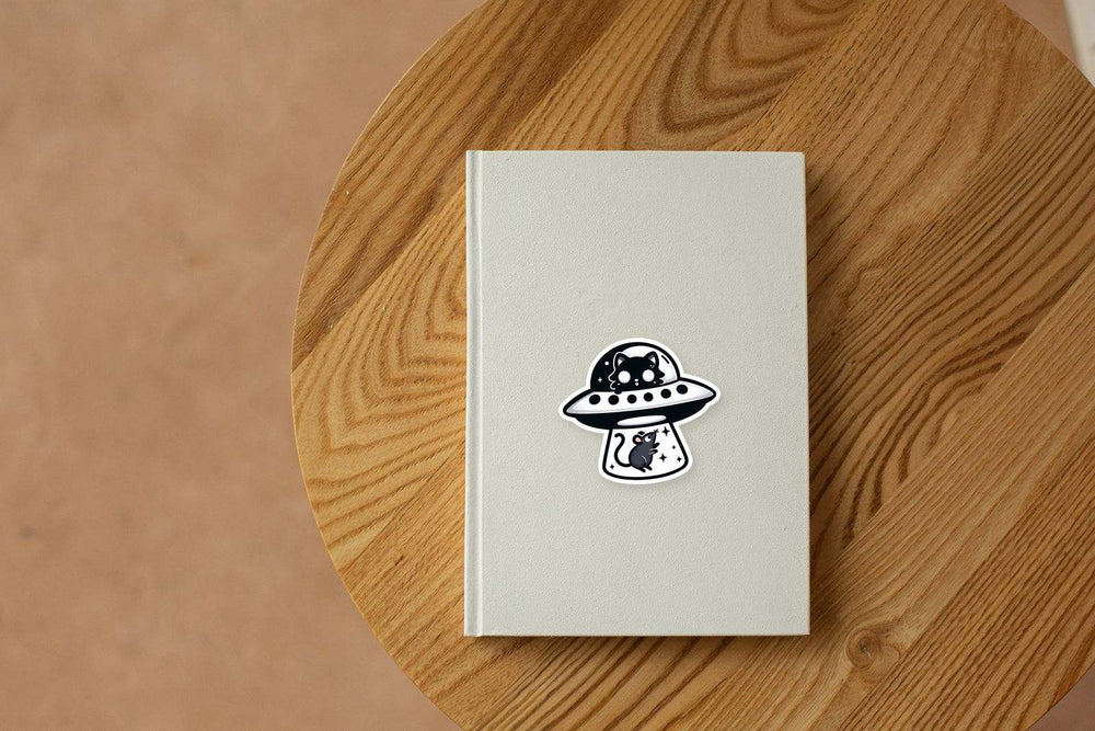 UFO Cat Abducting Mouse Sticker