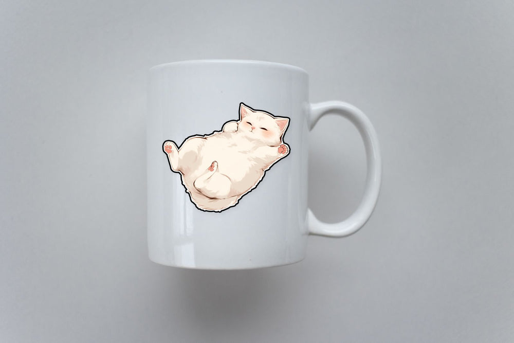 Lazy Chubby Cat Lying on Back Sticker