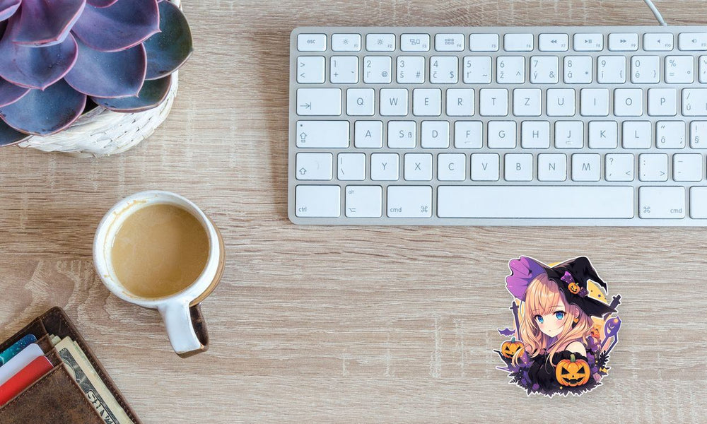 Cute Anime Girl with Pumpkins Halloween Sticker