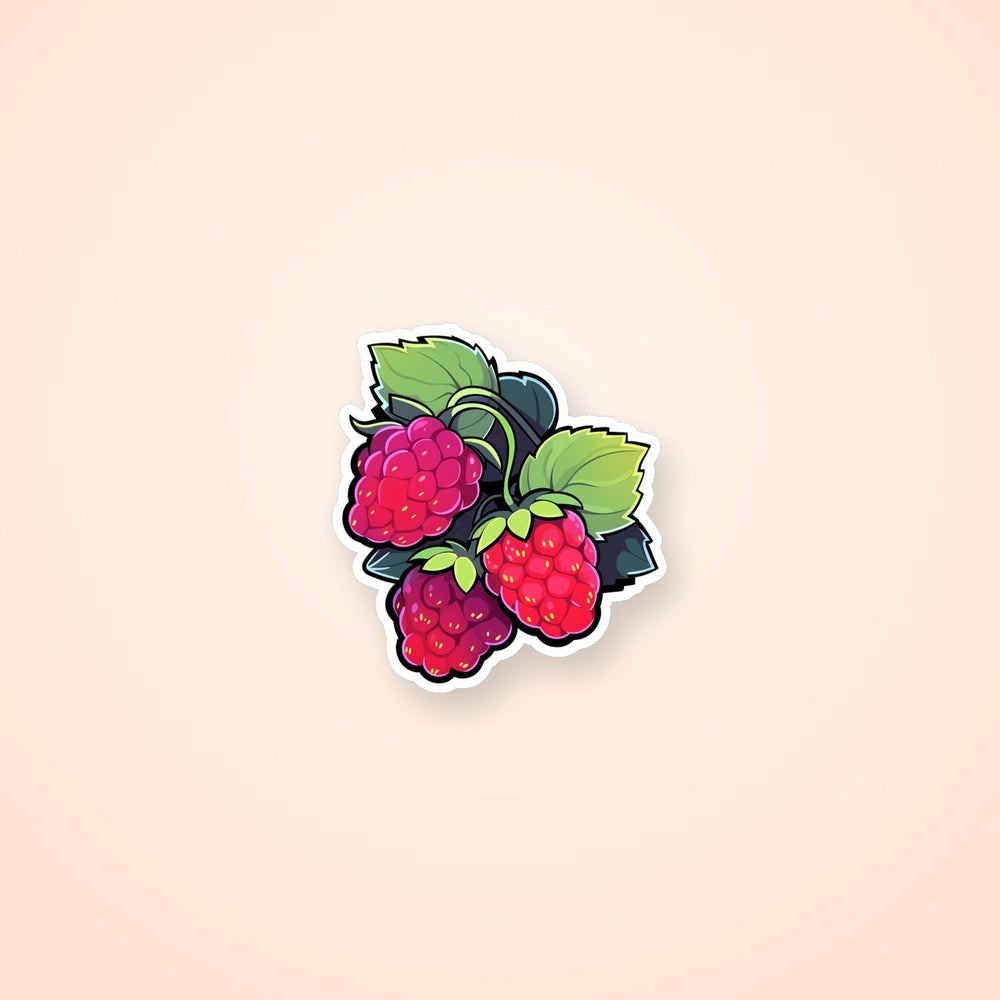 Three Raspberries with Leaves Sticker
