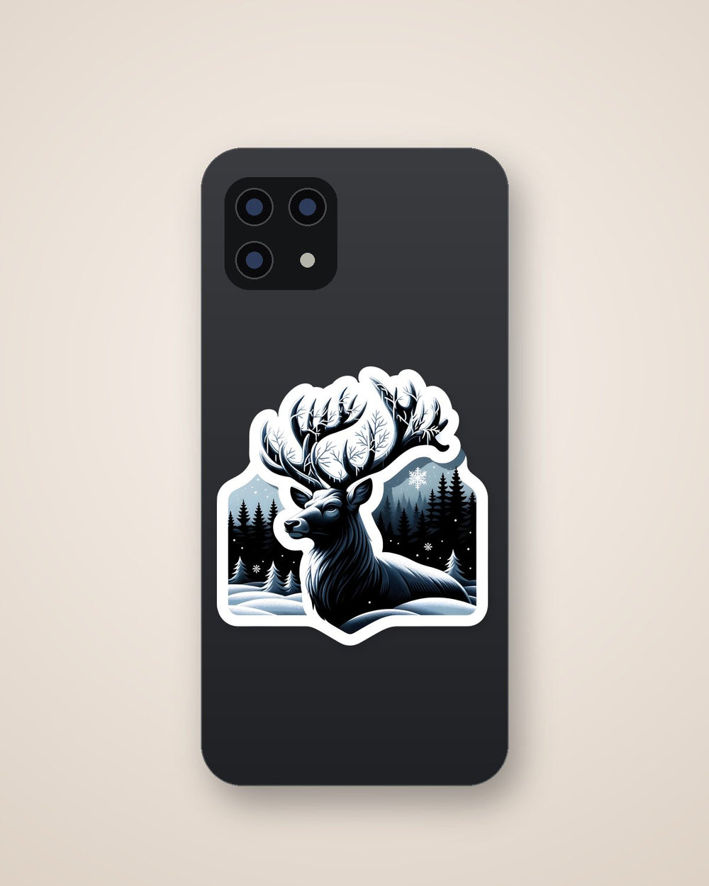 Deer in Winter Forest Art Sticker
