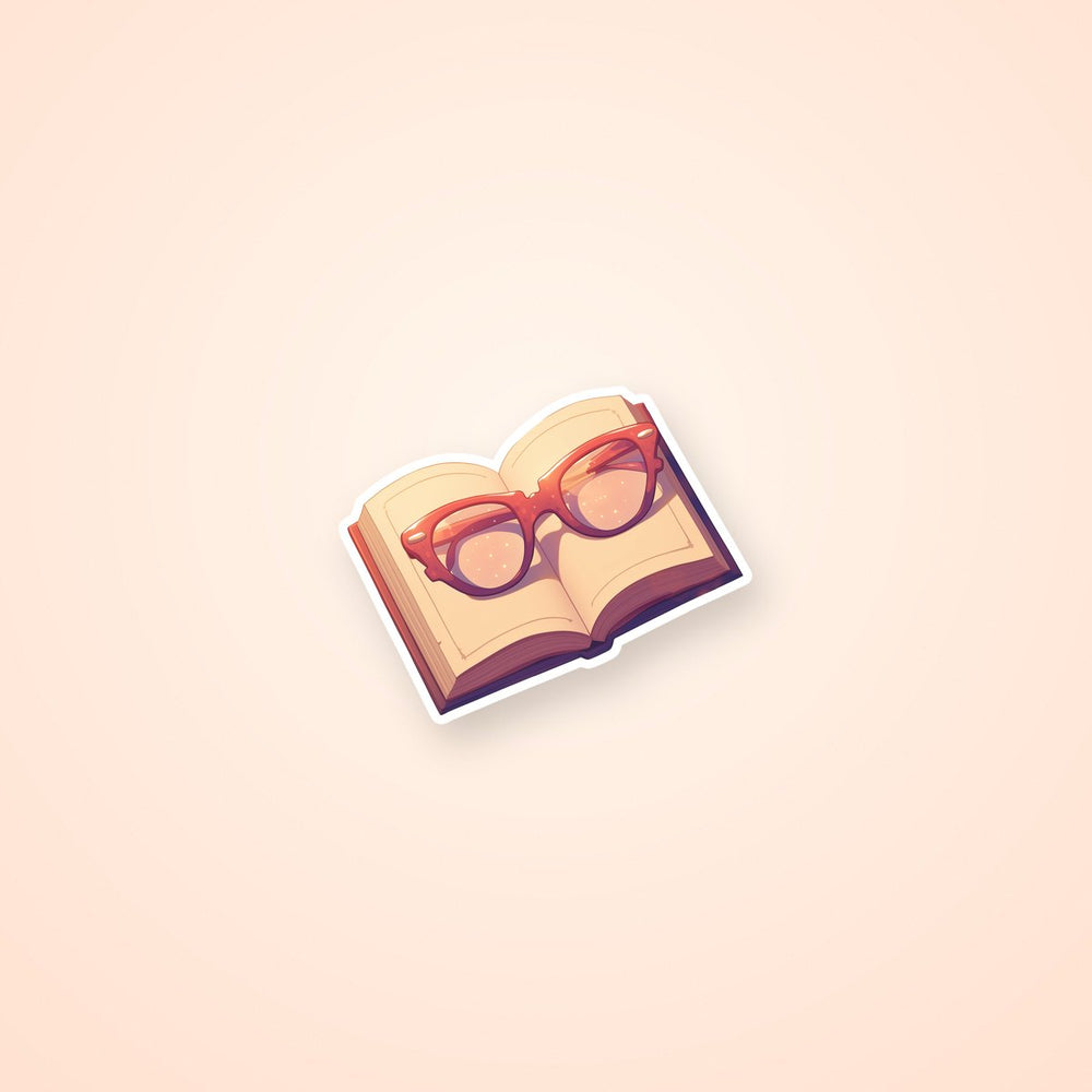 Aesthetic Open Book with Glasses Sticker