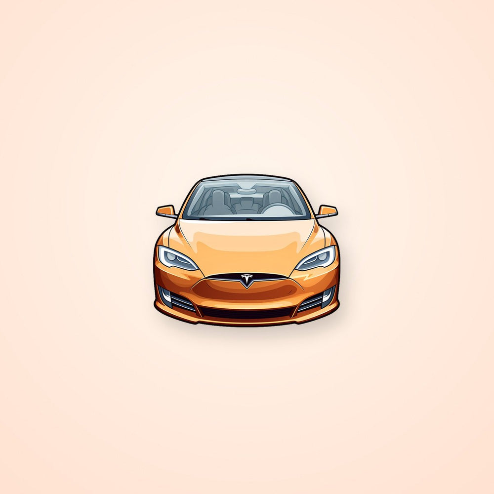 Orange Tesla Model S Front View Sticker