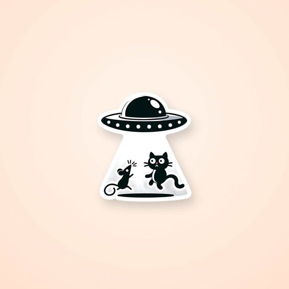 UFO Abducting Cat and Mouse Sticker