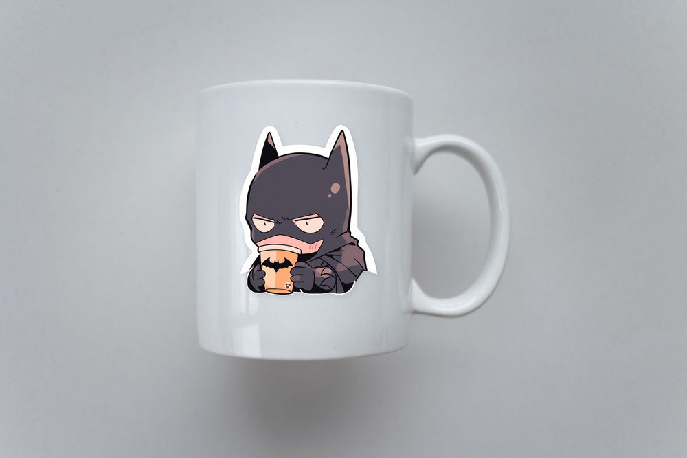 Funny Chibi Batman Drinking Coffee Sticker
