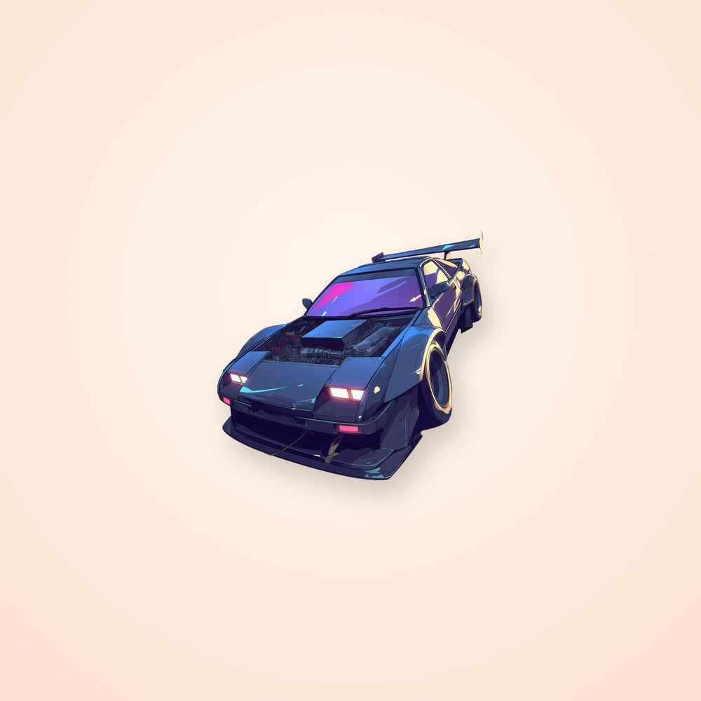 Retrowave Sportscar Art Sticker