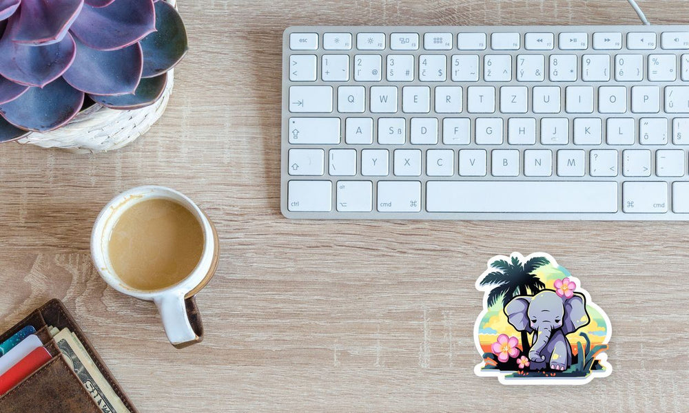 Elephant with Flower Against Sunset Sticker
