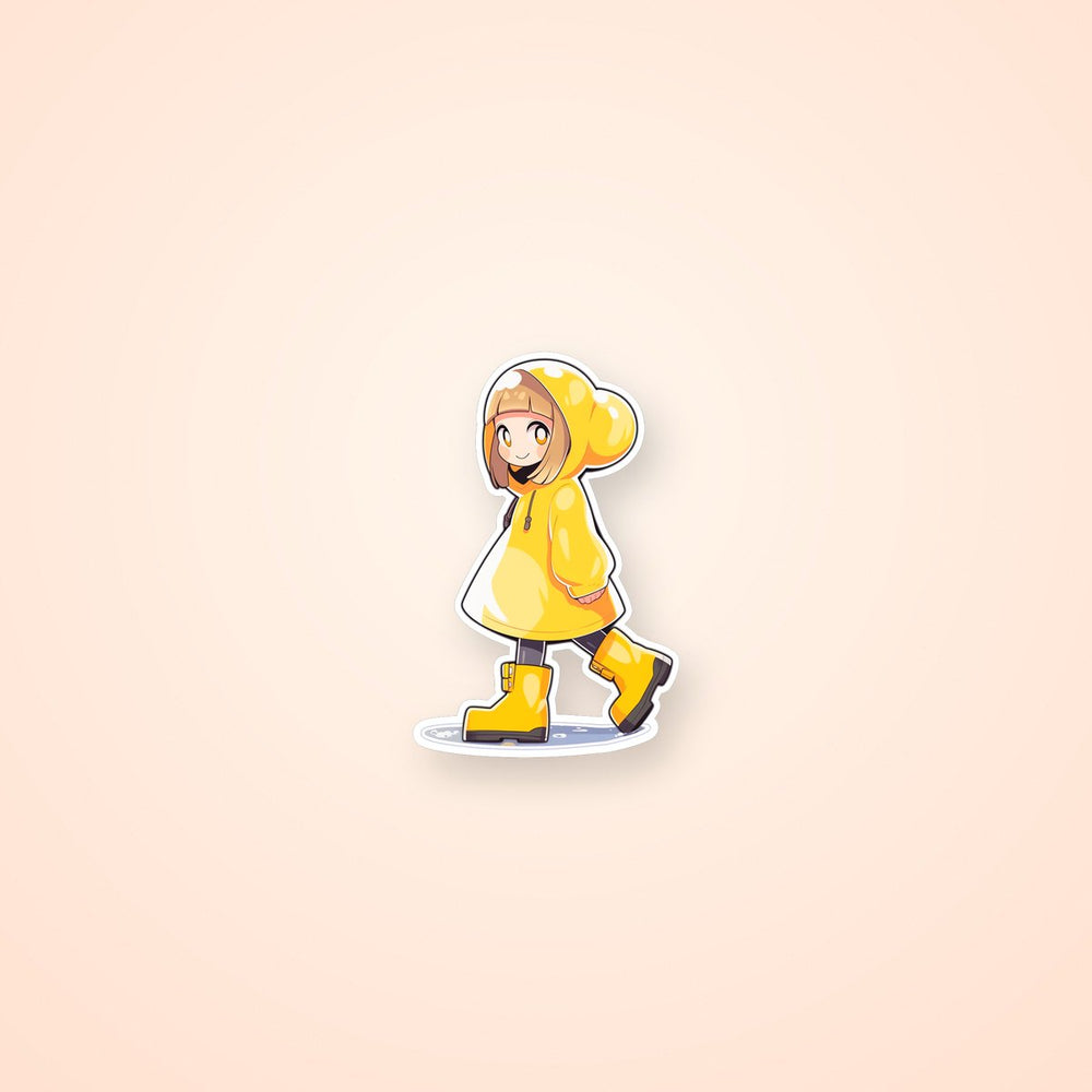 Cute Anime Girl in Yellow Raincoat Sticker