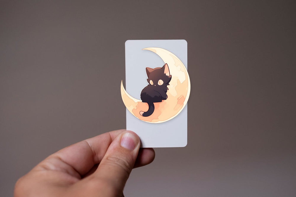 Cute Black Cat Sitting on the Moon Sticker