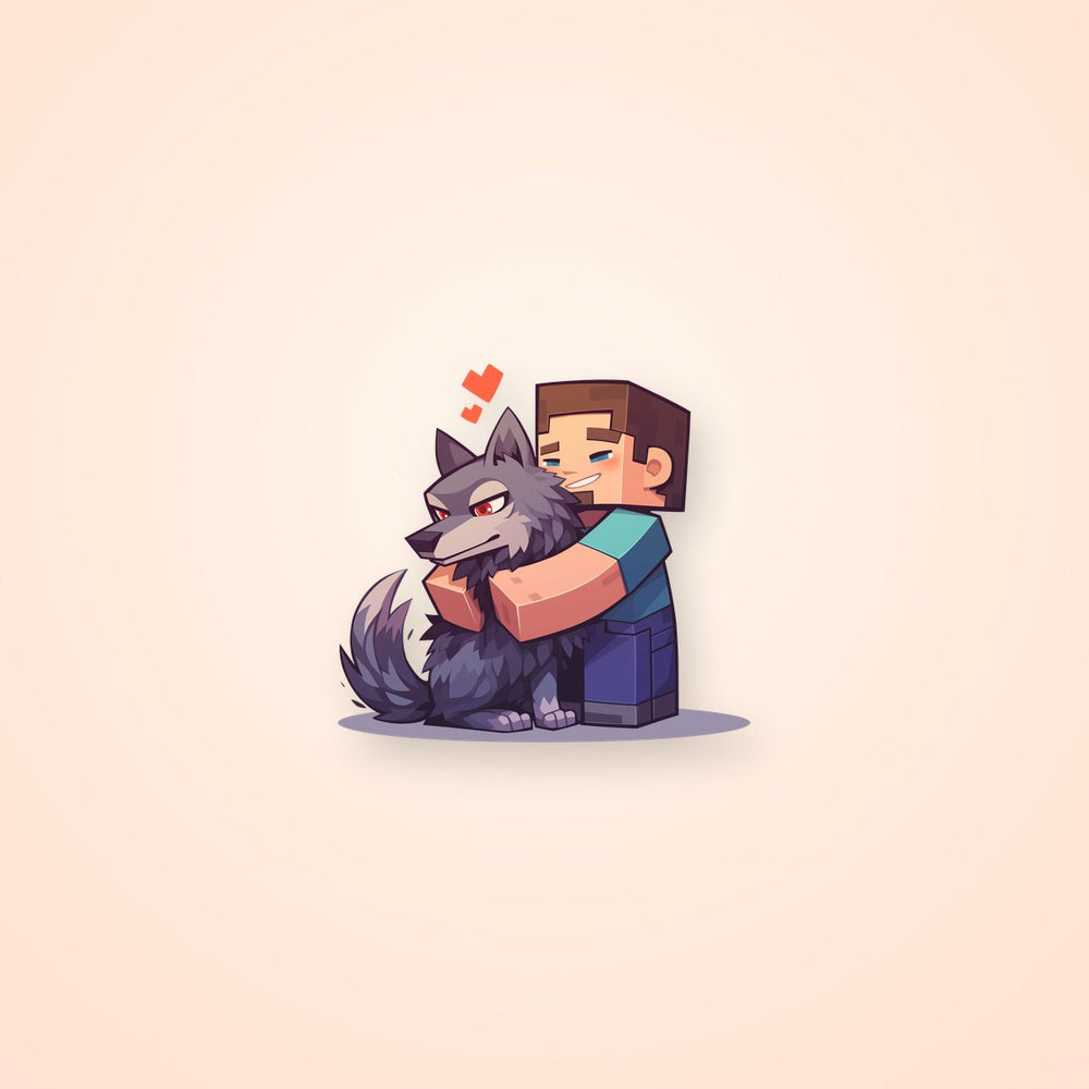 Minecraft Steve Hugging Wolf Sticker
