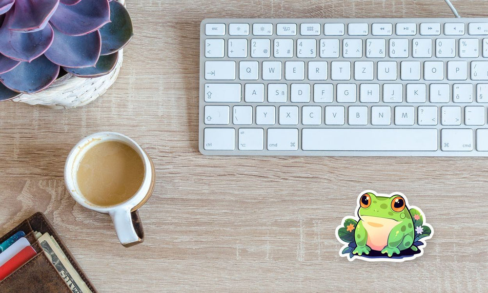 Aesthetic Green Frog on Leaves Sticker