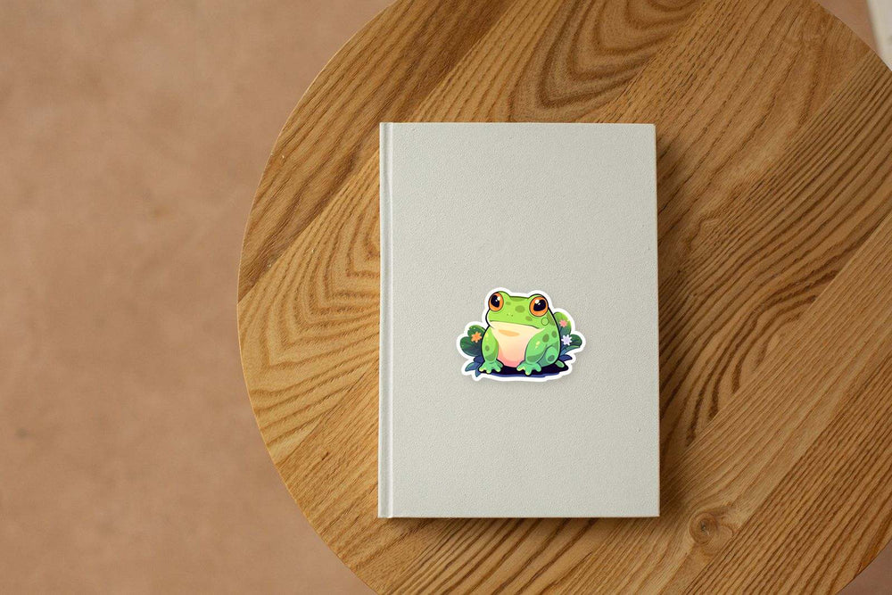 Aesthetic Green Frog on Leaves Sticker