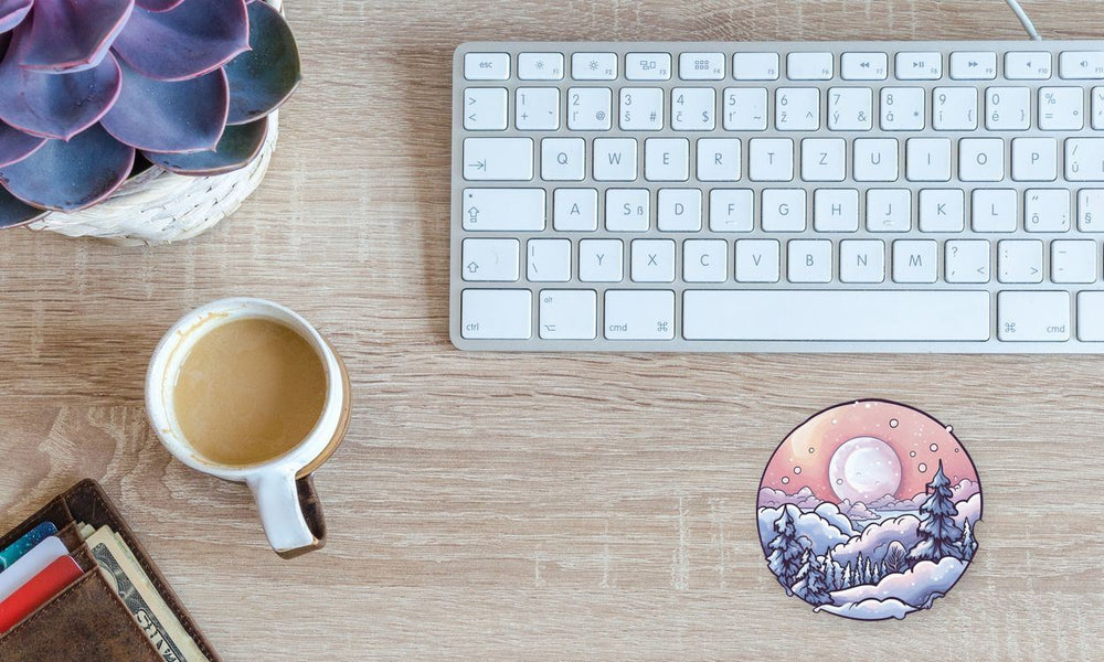 Aesthetic Winter Snowy Landscape Round Sticker