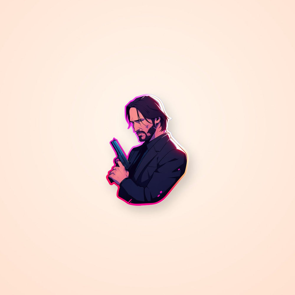 John Wick with Gun Colorful Stroke Sticker