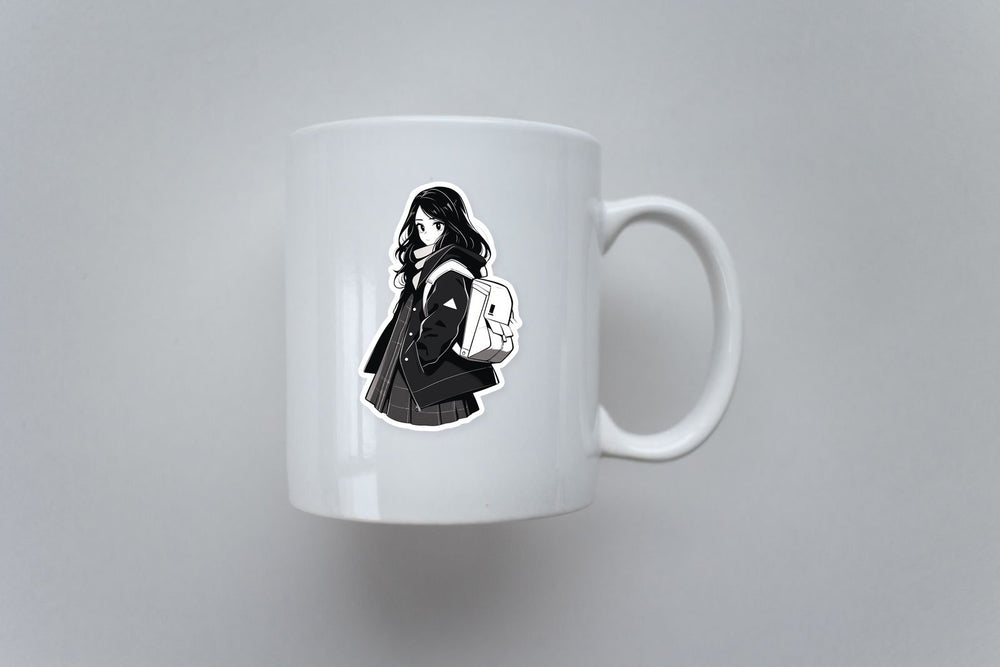 Girl with Backpack Black & White Sticker