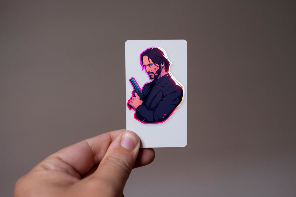 John Wick with Gun Colorful Stroke Sticker