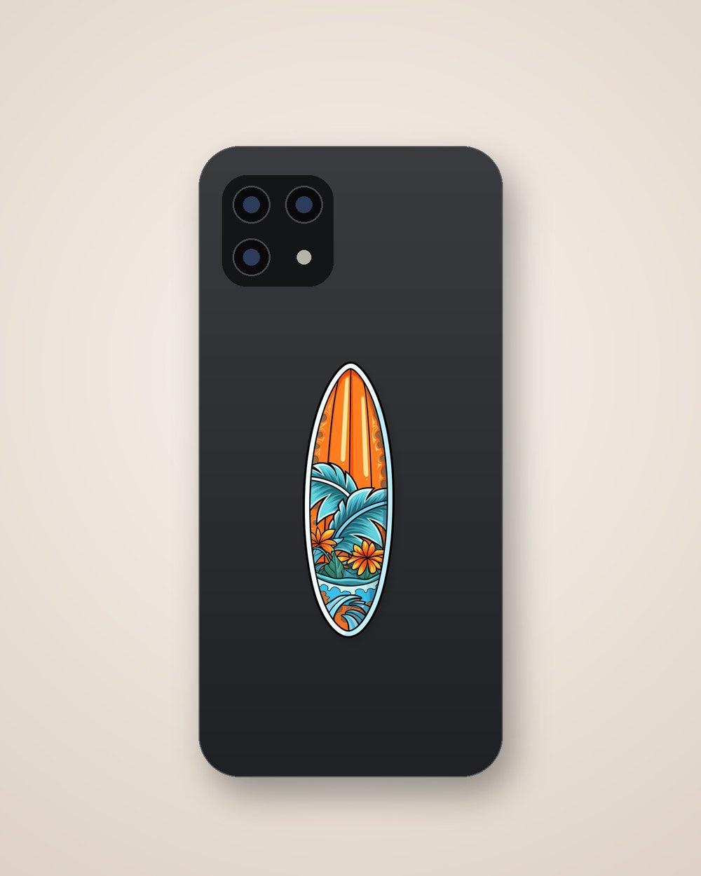 Orange Surfboard with Tropical Plants Print Sticker