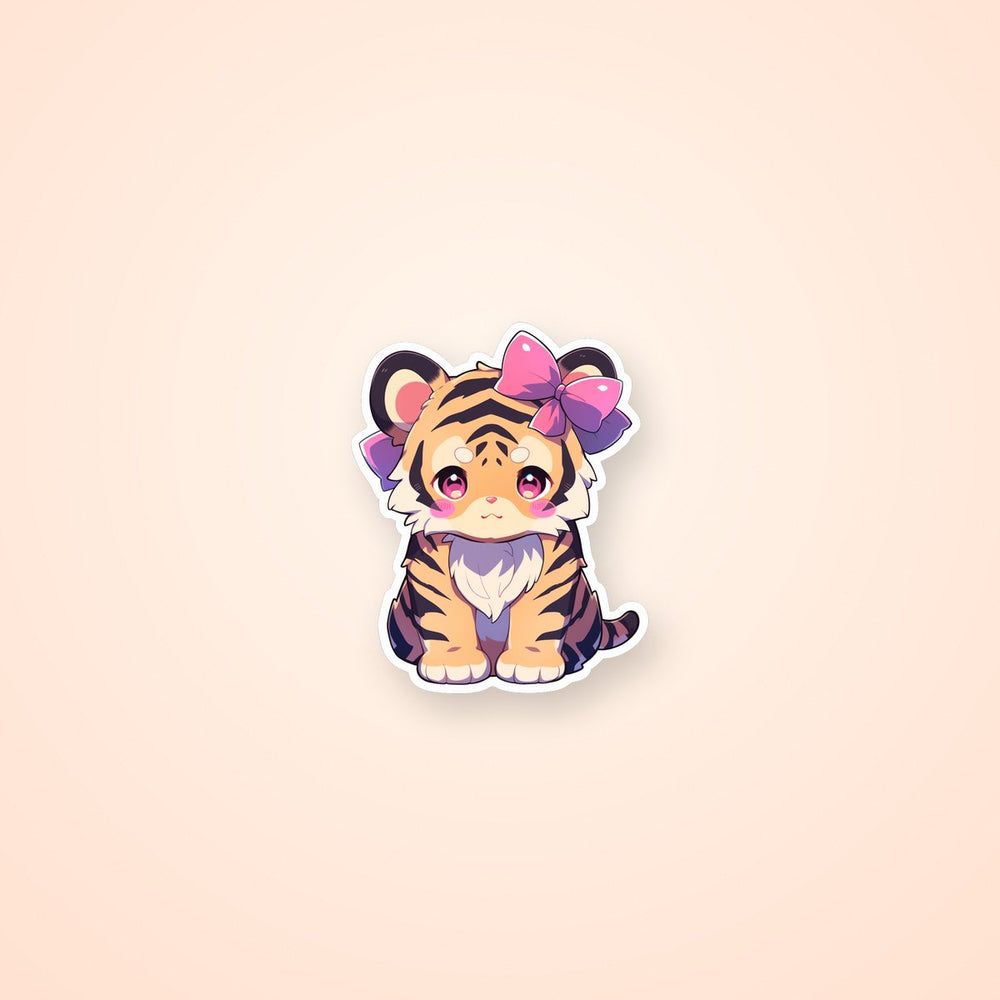 Cute Tiger Cub with Bow Sticker