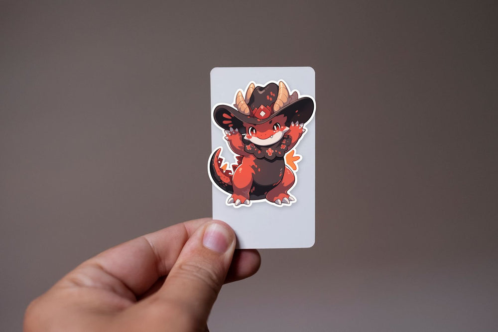 Cute Red Dinosaur in Hat Sticker