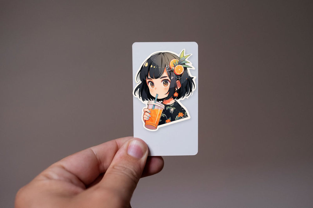 Anime Girl Drinking Orange Juice Sticker