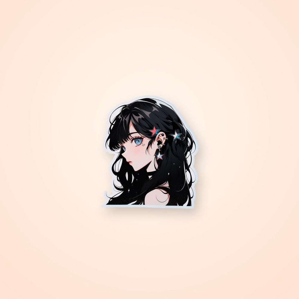 Blue-Eyed Brunette Anime Girl Aesthetic Sticker