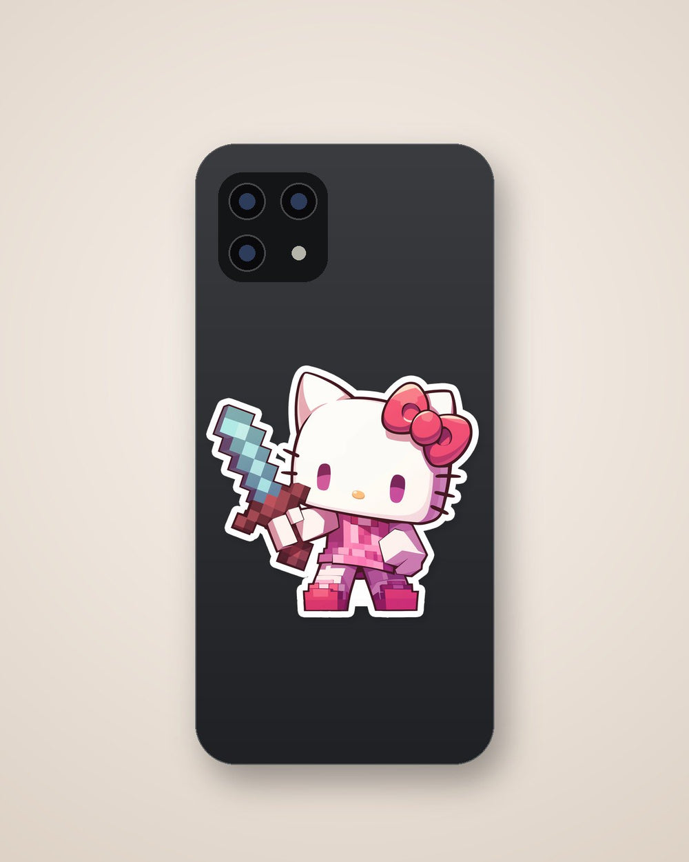 Hello Kitty Pixel Sword Minecraft Style Sticker