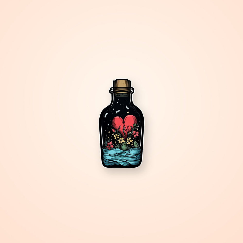 Bottle with Heart Art Sticker