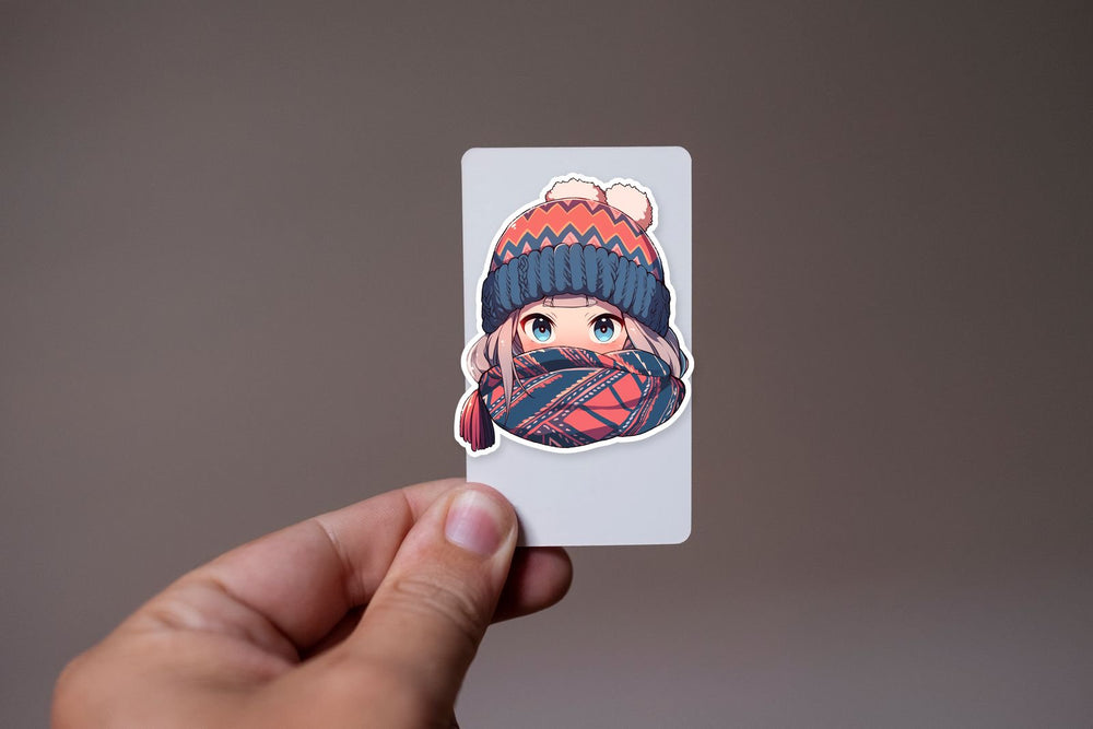 Anime Girl in Scarf and Knitted Hat Sticker