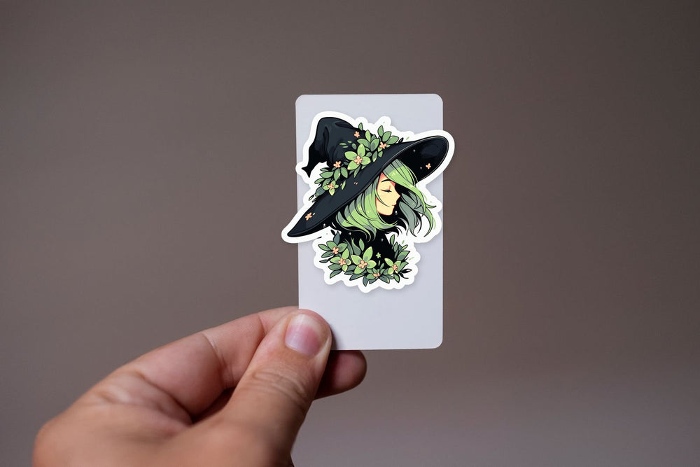 Halloween Witchy Girl Black & Green Sticker