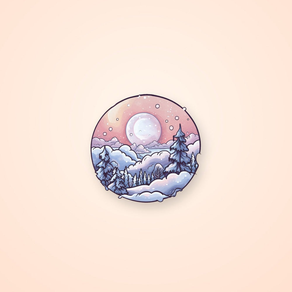 Aesthetic Winter Snowy Landscape Round Sticker