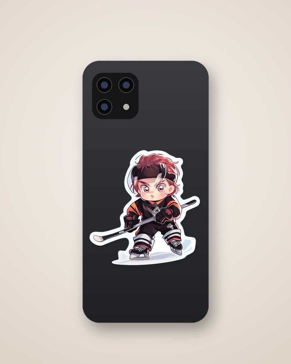 Chibi Anime Guy Playing Hockey Sticker