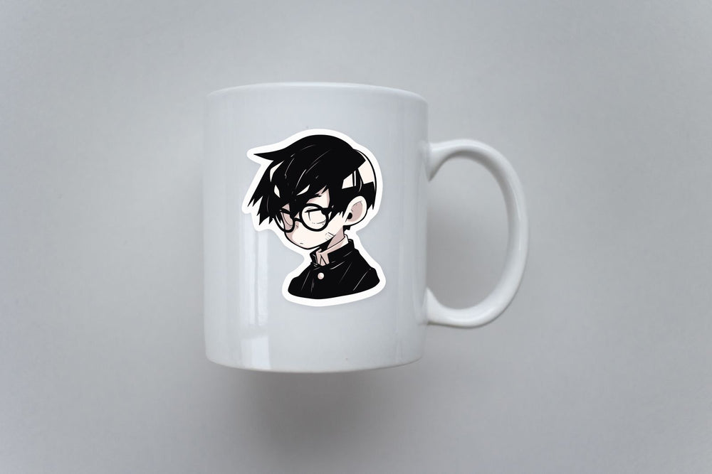 Mysterious Anime Boy in Round Glasses Sticker