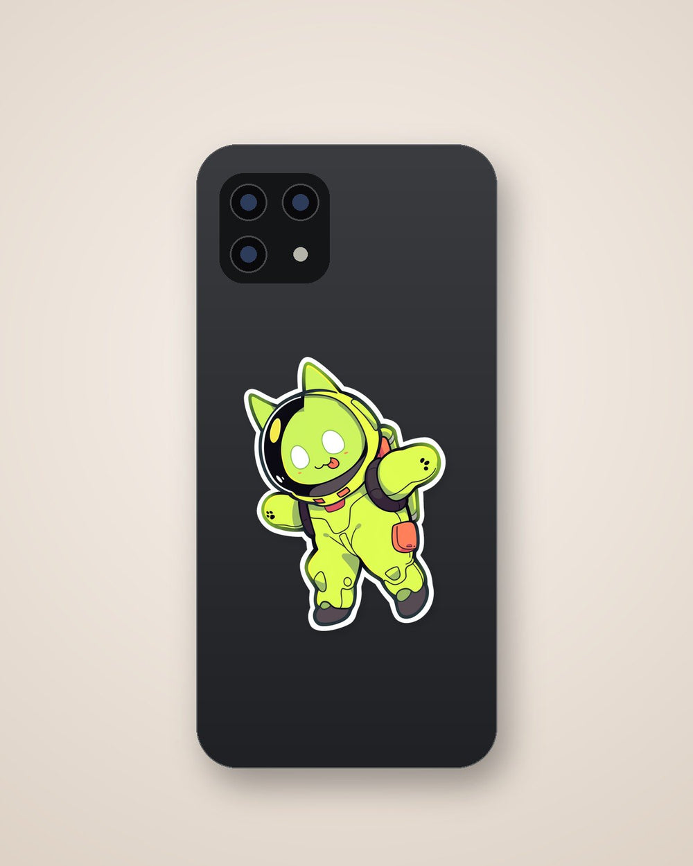 Funny Acid Green Kitty Astronaut Sticker