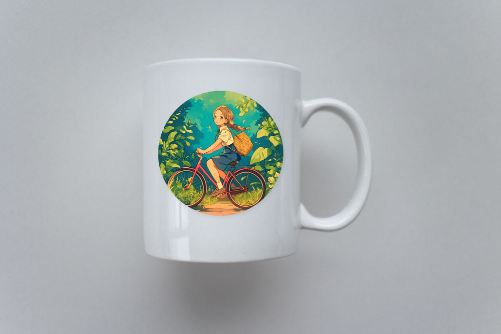 Anime Girl on Bike Round Sticker
