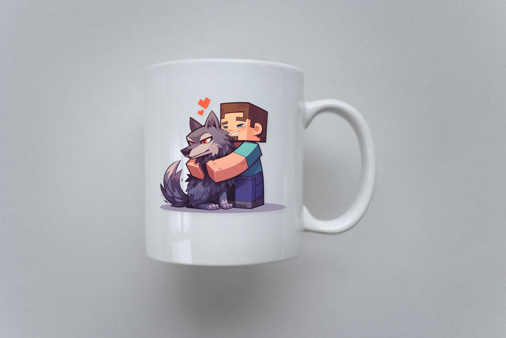 Minecraft Steve Hugging Wolf Sticker