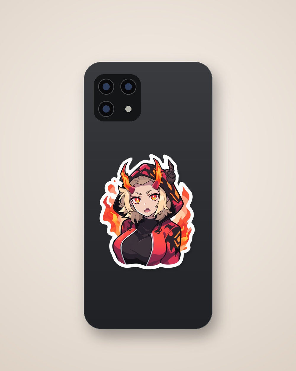 Anime Girl with Fiery Horns Sticker