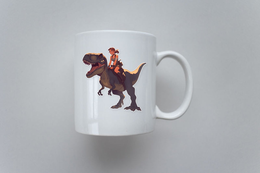 Lara Croft Riding Dinosaur Sticker
