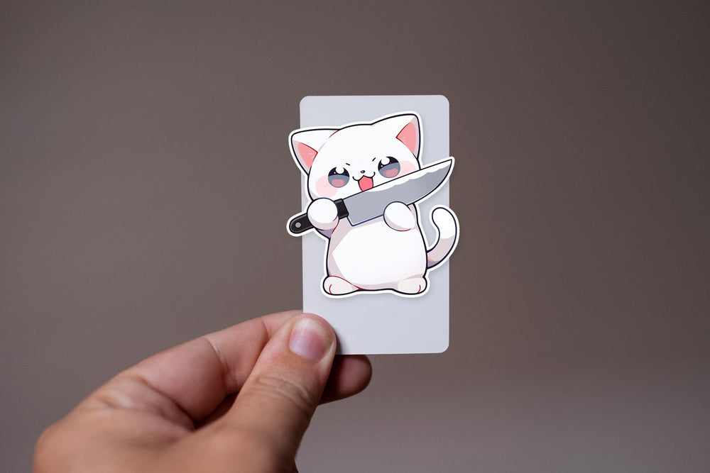 Cute White Kitty with Knife Sticker