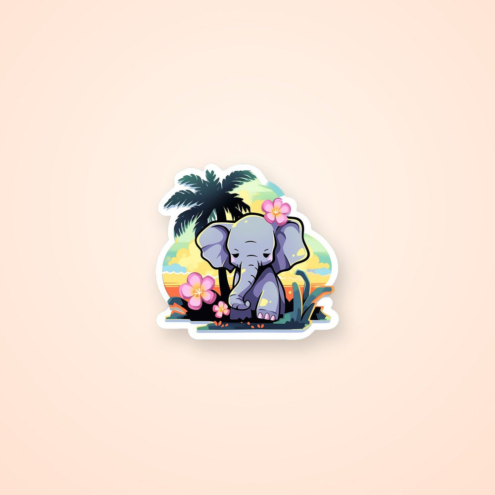 Elephant with Flower Against Sunset Sticker
