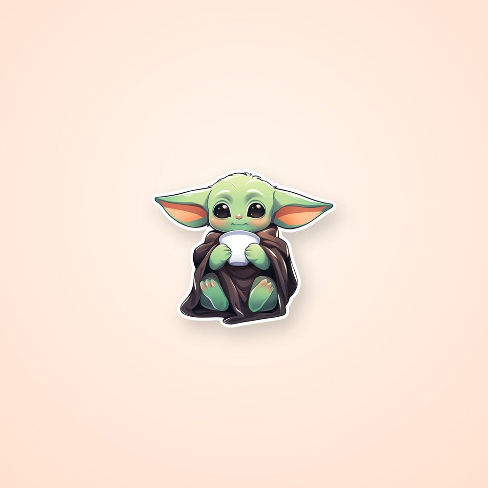 Cute Baby Yoda with a Cup Drawing Sticker