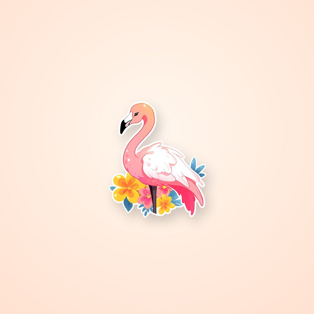 Cute Pink Flamingo & Flowers Sticker