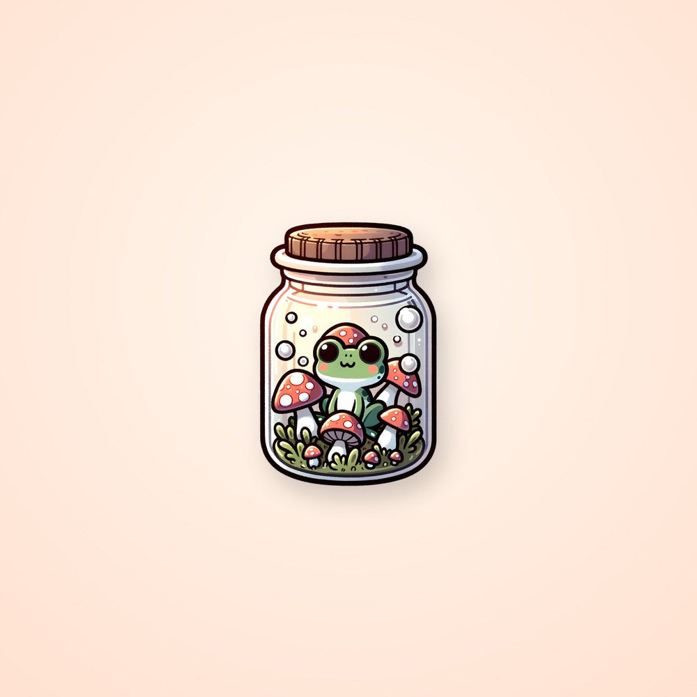 Frog in Mushroom Jar Sticker